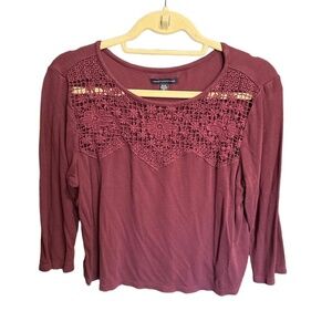 American Eagle Outfitters Top‎ XL Burgundy Crochet Scoop Crop